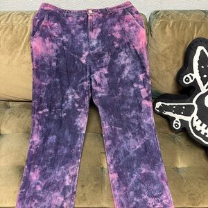 Relaxed Fit Tie-Dye Jeans - Purple and Pink